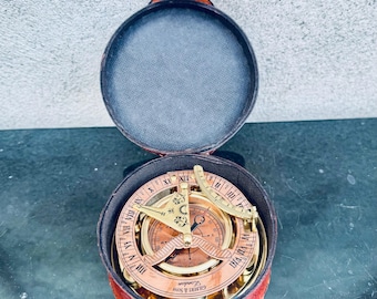 Messing Gilbert Kompass mit Ledertasche - Hochleistungs-nautische Sonnenuhr, Vintage Steampunk Kapitän Geschenk