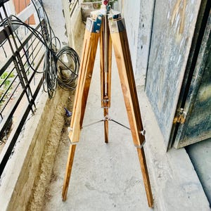 Wooden Tripod Floor Lamp Base, Adjustable Teak Lamp Stand, Nautical Floor Lamp, Vintage Tripod Light Base, Coastal Home Decor, Rustic Stand