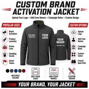 Custom Softshell Jacket, Personalized Logo Team Uniform, Brand Activation Workwear