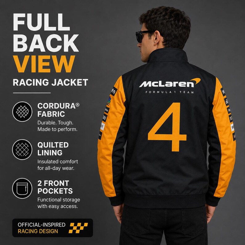 Personalized McLaren formula 1 Racing Jacket, Lando Norris or Oscar Piastri Cordura Fan Apparel image 16