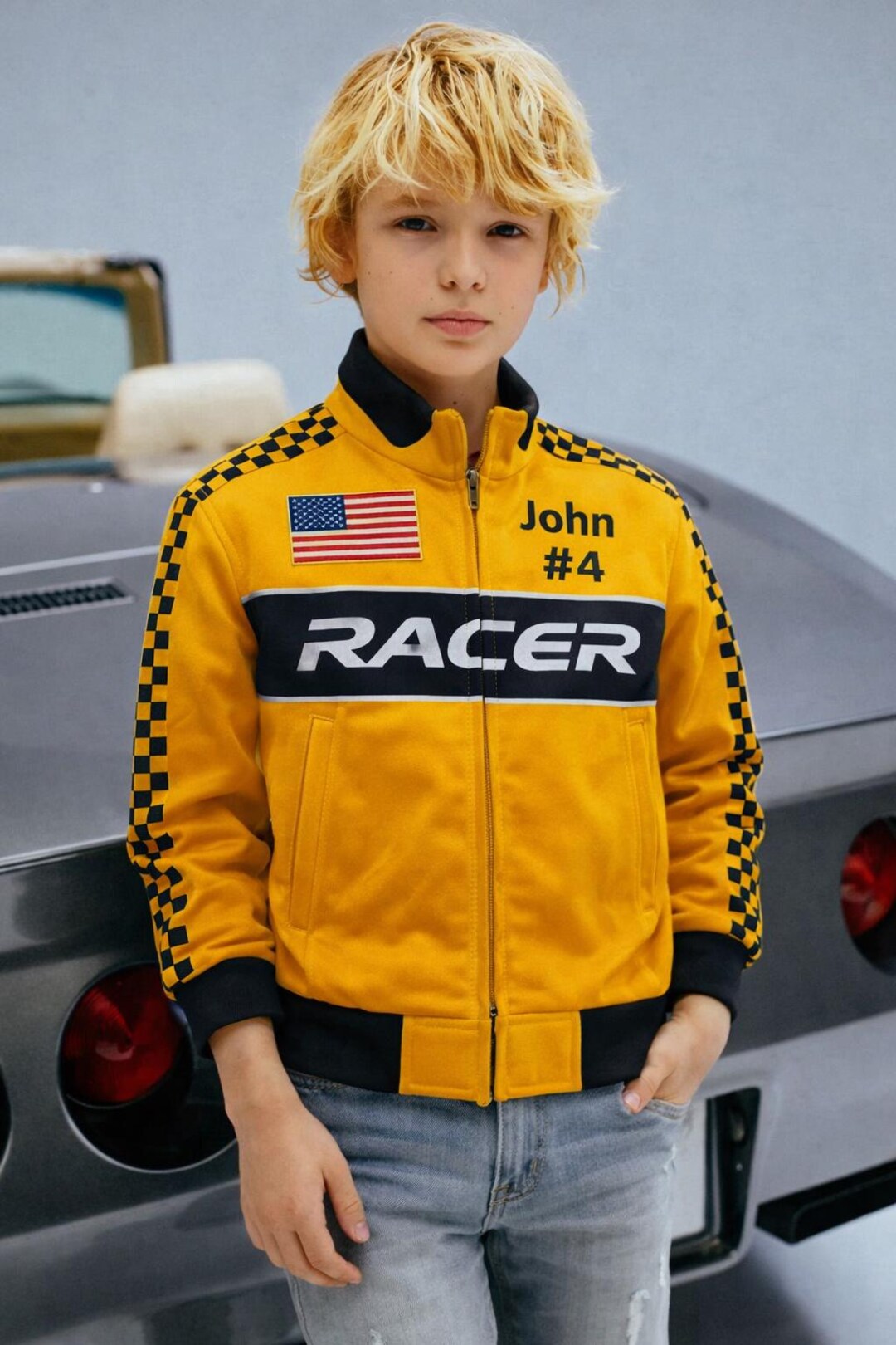 Kids Personalized Racer Jacket – Custom Name Number and Flag Racing ...