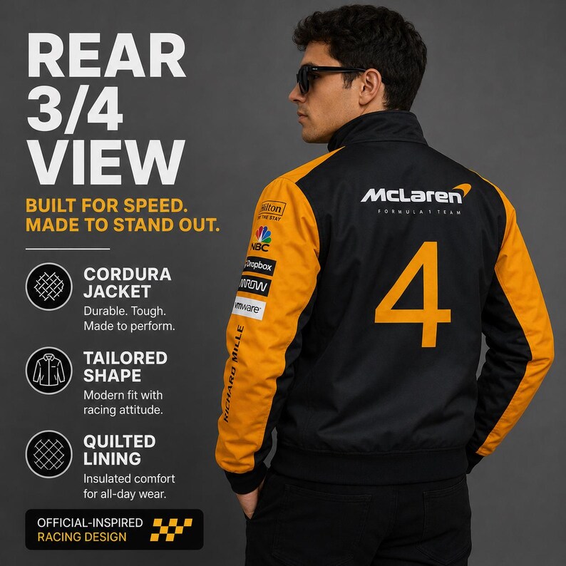 Personalized McLaren formula 1 Racing Jacket, Lando Norris or Oscar Piastri Cordura Fan Apparel image 14