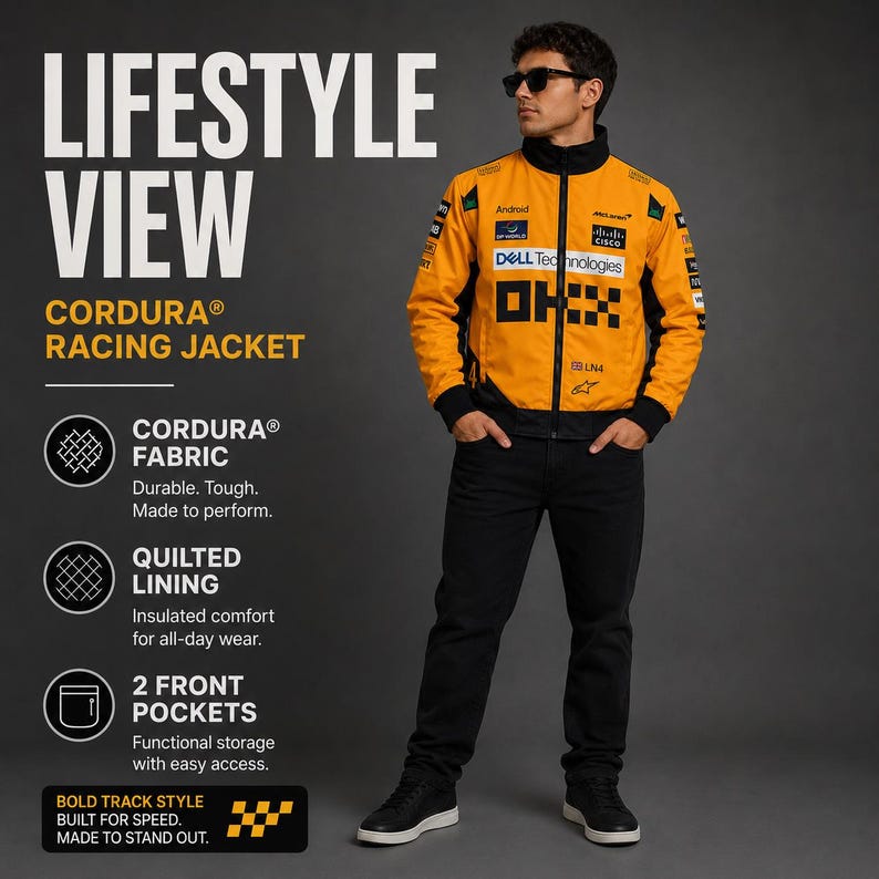 Personalized McLaren formula 1 Racing Jacket, Lando Norris or Oscar Piastri Cordura Fan Apparel image 11