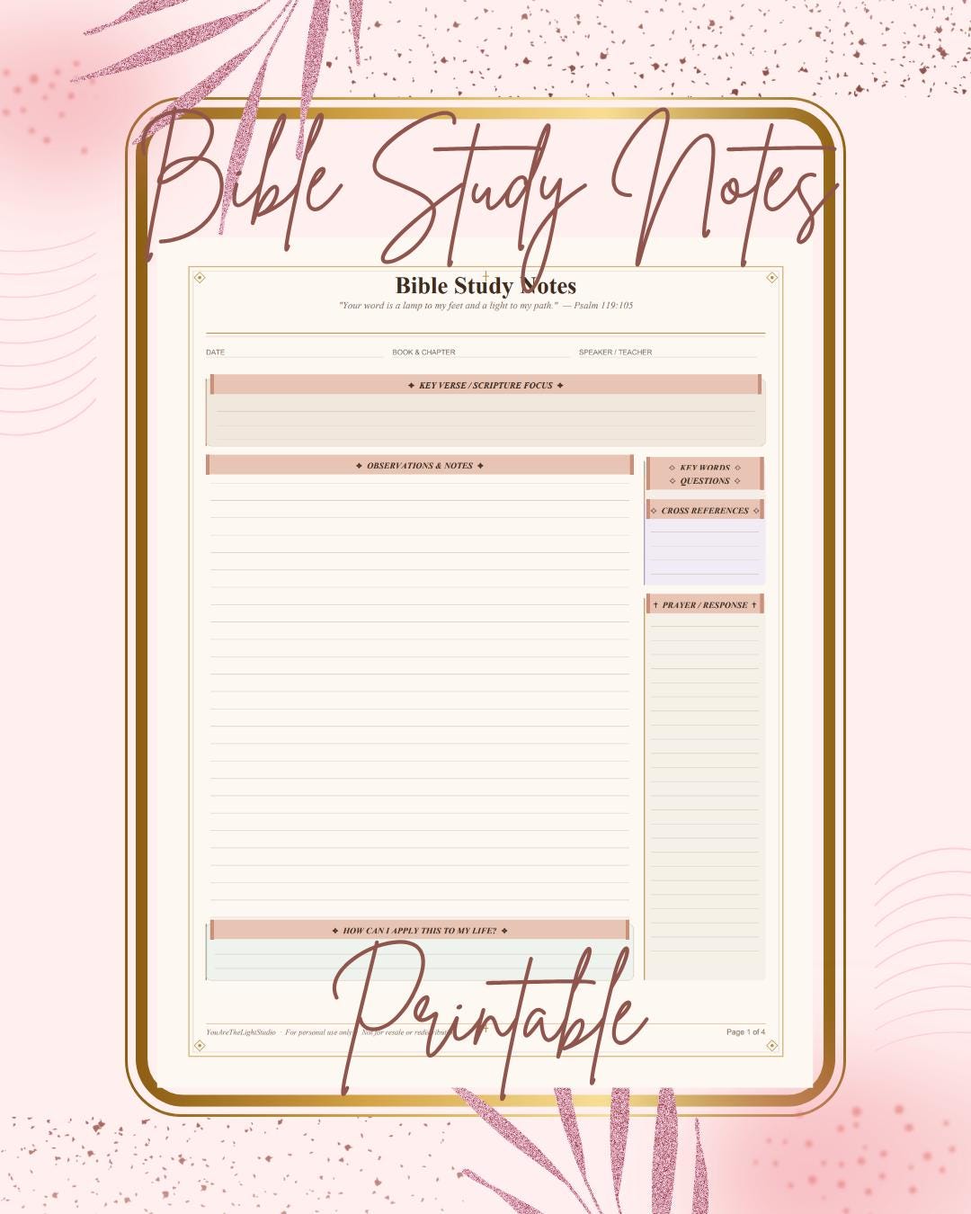 Scripture Study Notes Template Printable Printable Bible Study Notes Template | Scripture Journal Pages (PDF ...