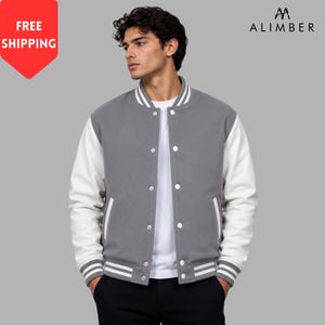 Custom Grey Varsity Jacket | Letterman Jacket | Streetwear Bomber Coat