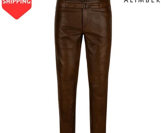 Men's Brown Real Sheep Leather Pant - Jim Morrison Style Rockstar Trousers - Gift For Him