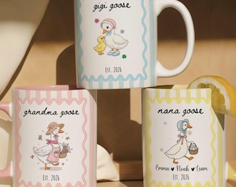 Custom Grandma Goose Mug, Personalized Gift For Grandma, Nana Gigi Mimi Cup, Custom Name Goose Coffee Mug Cute Stripe Mug Mothers Day Gift