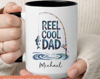 Custom Name Fishing Dad Mug, Reel Cool Dad Coffee Mug, Personalized Fishing Gift for Dad Grandpa, Fisherman Gift Idea, Father's Day Mug