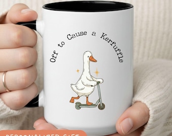 Funny Goose Mug Off To Cause A Kerfuffle, Sarcastic Meme Coffee Cup, Cute Goose Scooter Mug, Funny Gift For Friends