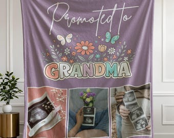 Manta personalizada com fotos da gravidez para anunciar a chegada da vovó - Presente para a vovó - Colagem de ultrassom personalizada - Presente para a vovó de primeira viagem - Dia das Mães