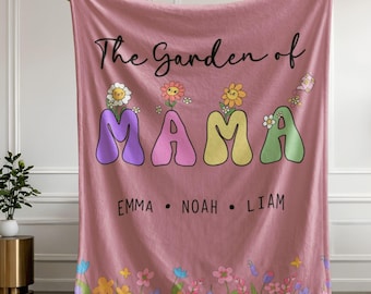 Manta personalizada para a mamãe com os nomes dos filhos, Manta Jardim da Mamãe, Manta floral personalizada com nome, Presente dos filhos para a mamãe, Presente para o Dia das Mães