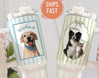 Personalized Pet Photo Tumbler 20oz 40oz Custom Dog Cat Picture Tumbler with handle Dog Mom Dad Gift Pet Lover Gift Custom Pet Cup with name