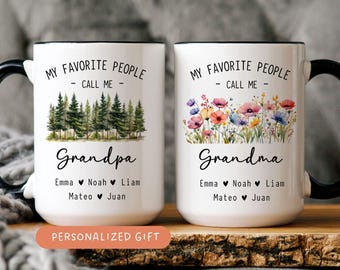 Personalized Grandma Grandpa Mug Set Custom Kids Names Grandparents Gift My Favorite People Call Me Grandma Grandpa Gift For Grandparents