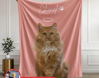 Custom Pet Blanket Using Pet Photo + Name - Custom Cat Blanket - Pet Loss Tribute - Cat Mom Blanket - Personalized Cat Dad Blanket -Pet Gift