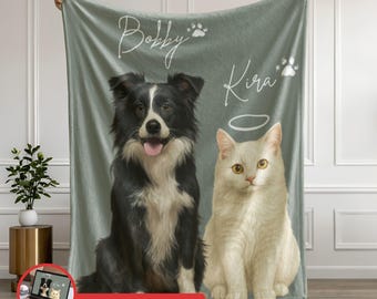 Custom Pet Photo Blanket Gift + Name Custom Dog Portrait Blanket Personalized Dog Blankets Cat Picture Blanket Pet Photo Dog Dad Gift