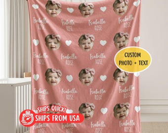 Manta personalizada com o rosto do bebê, manta personalizada com foto do bebê, presente para menina, presente para o primeiro Dia das Mães, manta para recém-nascido com nome para o quarto do bebê.