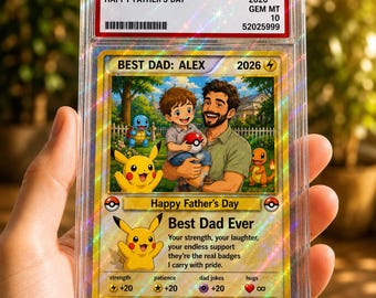 Vaderdagcadeau voor papa, gepersonaliseerde Pokedad-kaart, beste vader ooit acrylblok, gamer vader cadeau van kinderen, holografische animekaart
