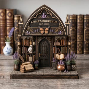 Fantasy Miniature Bookshop Wooden Block, Bookstore Bookshelf Decor, Personalized Book Nook Reading Conner, Book Lovers Gift,