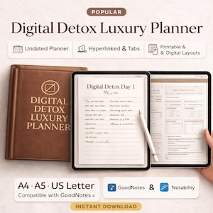 Planificador digital de desintoxicación en PDF | Registro de tiempo de pantalla y planificador de productividad consciente | Enfoque, hábitos y equilibrio | Tamaño A4, A5, carta estadounidense