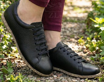 レディース ベアフット ブラック クラシック オーガニックレザー アーシングシューズ