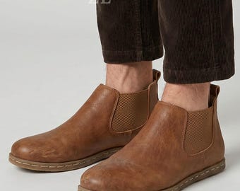 Men Mini Boots Earthing Grounding  Barefoot  Classic Brown organic leather