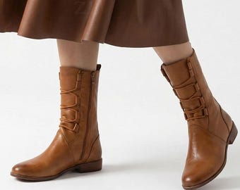 Women Chelsea Boots Organic Leather barefoot   light brown