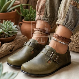 Barfota sneakers för kvinnor i grönt ekologiskt läder