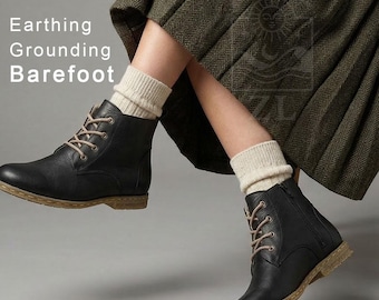Women Barefoot black Boots Organic Leather short Earthing Boots Handmade