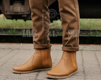 Men Boots Earthing Barefoot  Classic Brown organic leather