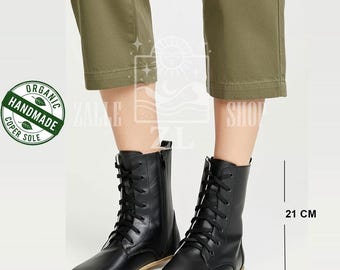 Women Boots Organic Barefoot Leather Long Earthing Boots Handmade Black