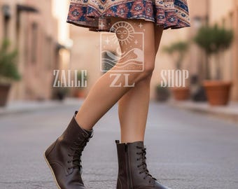 Women Barefoot Organic Leather Long Boots Brown Handmade
