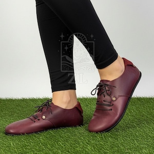 Dam vinröda vinröda Earthing Barefoot Sneakers i ekologiskt läder
