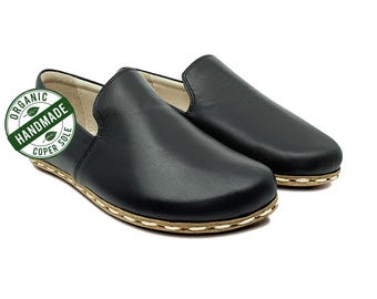 Women Barefoot Black Classic organic leather Earthing shoes