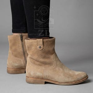 Women Chelsea Boots Organic Leather barefoot Handmade camel bown image 5