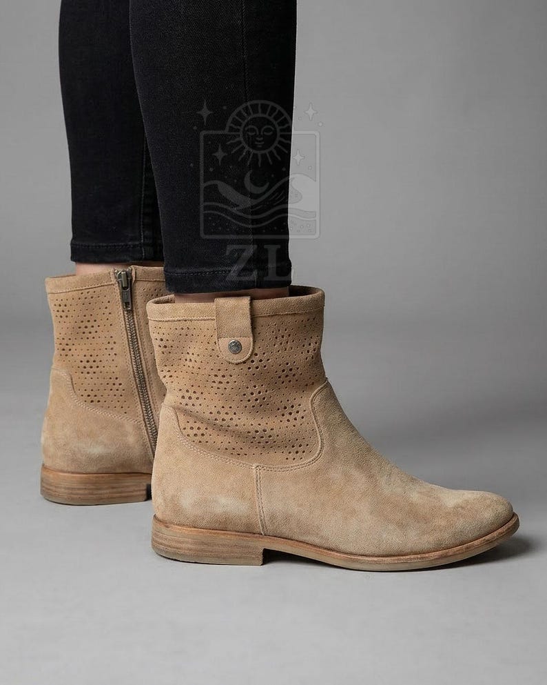 Women Chelsea Boots Organic Leather barefoot Handmade camel bown image 5