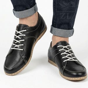Herr Barefoot Handmade Earthing Sneakers svarta ekologiska läderskor