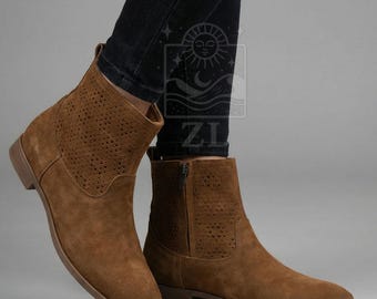 Women Chelsea Boots Organic Leather barefoot Handmade bown