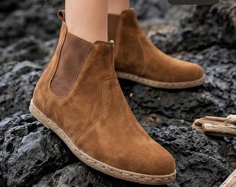 Women Boots Earthing Grounding Barefoot Organic Leather Handmade