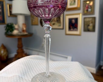 Vintage Val St Lambert Amethyst Cut to Clear Hock Wine Glass Roemer Berncastel Pattern