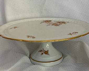 Vintage Limoges France Porcelain Pedestal Cake Stand – Gilt Floral Rose Design