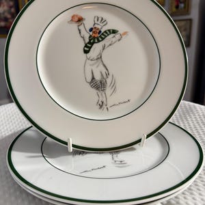 Guy Buffet Skating Chef Plates, Set of 3, Williams Sonoma Discontinued, Porcelain Salad Plates