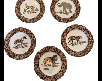 Vintage Genevieve Lethu Safari Zestaw 5 talerzy Au Bord du Lac Tanganika 1996