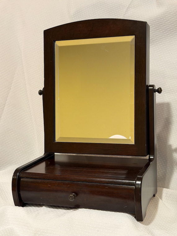 Vintage Wooden Tabletop Vanity Mirror & Jewelry Armoire