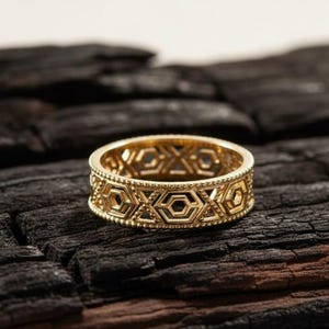 ヴィンテージアールデコバンド、六角形のエンゲージリング、ミルグレインクロスオーバーアンティークリング、エタニティフィリグリーリング、925シルバースタッカブルバンド