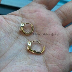 Classic Pear Cut Moissanite Earrings, Teardrop Diamond Huggie Hoops Earring, Minimalist Bridal Jewelry, Half Bezel Set Teardrop Gift Earring
