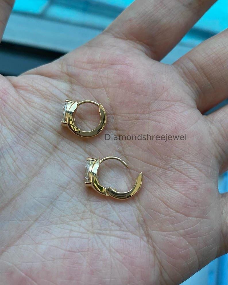 Classic Pear Cut Moissanite Earrings, Teardrop Diamond Huggie Hoops Earring, Minimalist Bridal Jewelry, Half Bezel Set Teardrop Gift Earring