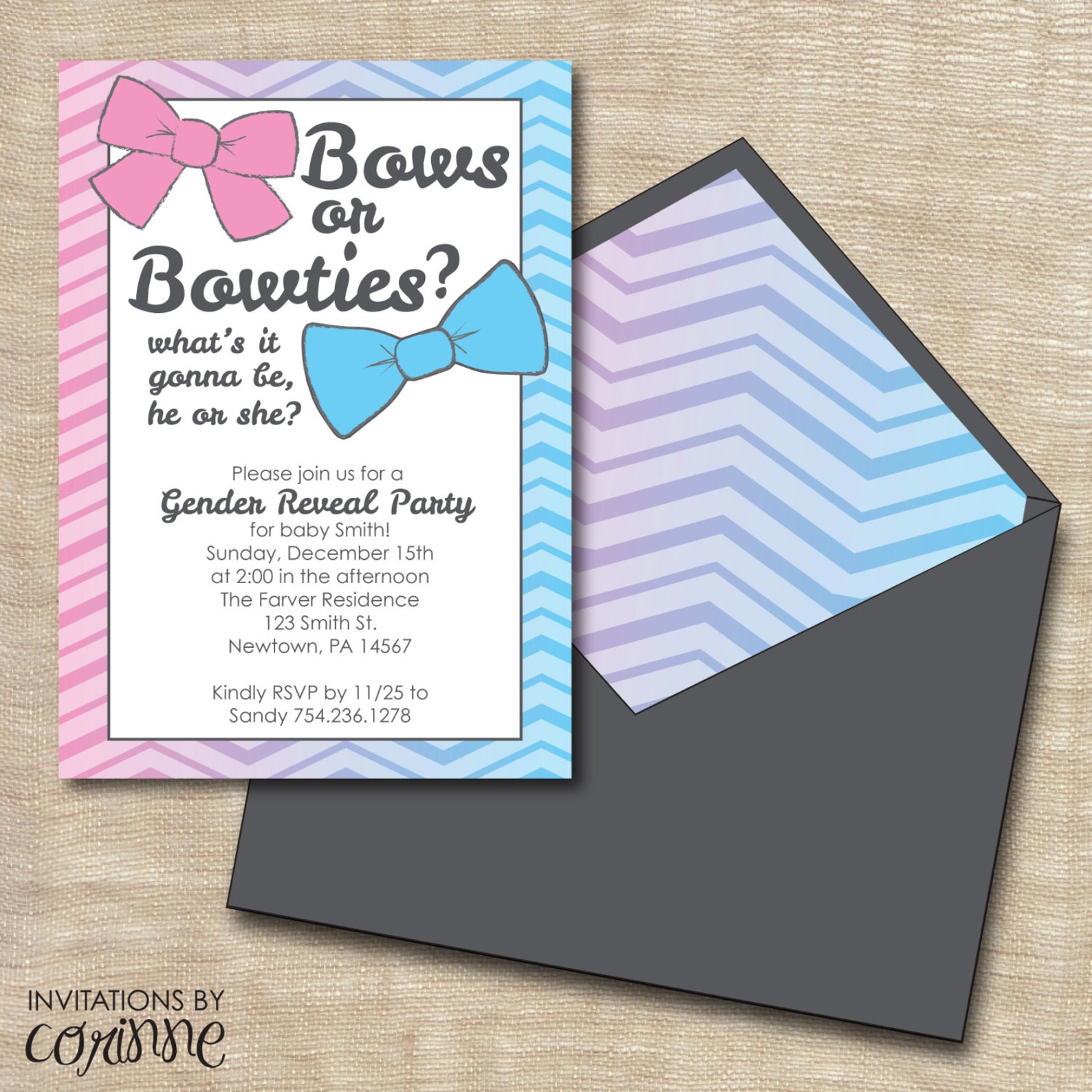 Bows or Bowties Gender Reveal Party Baby Shower Invitation Etsy