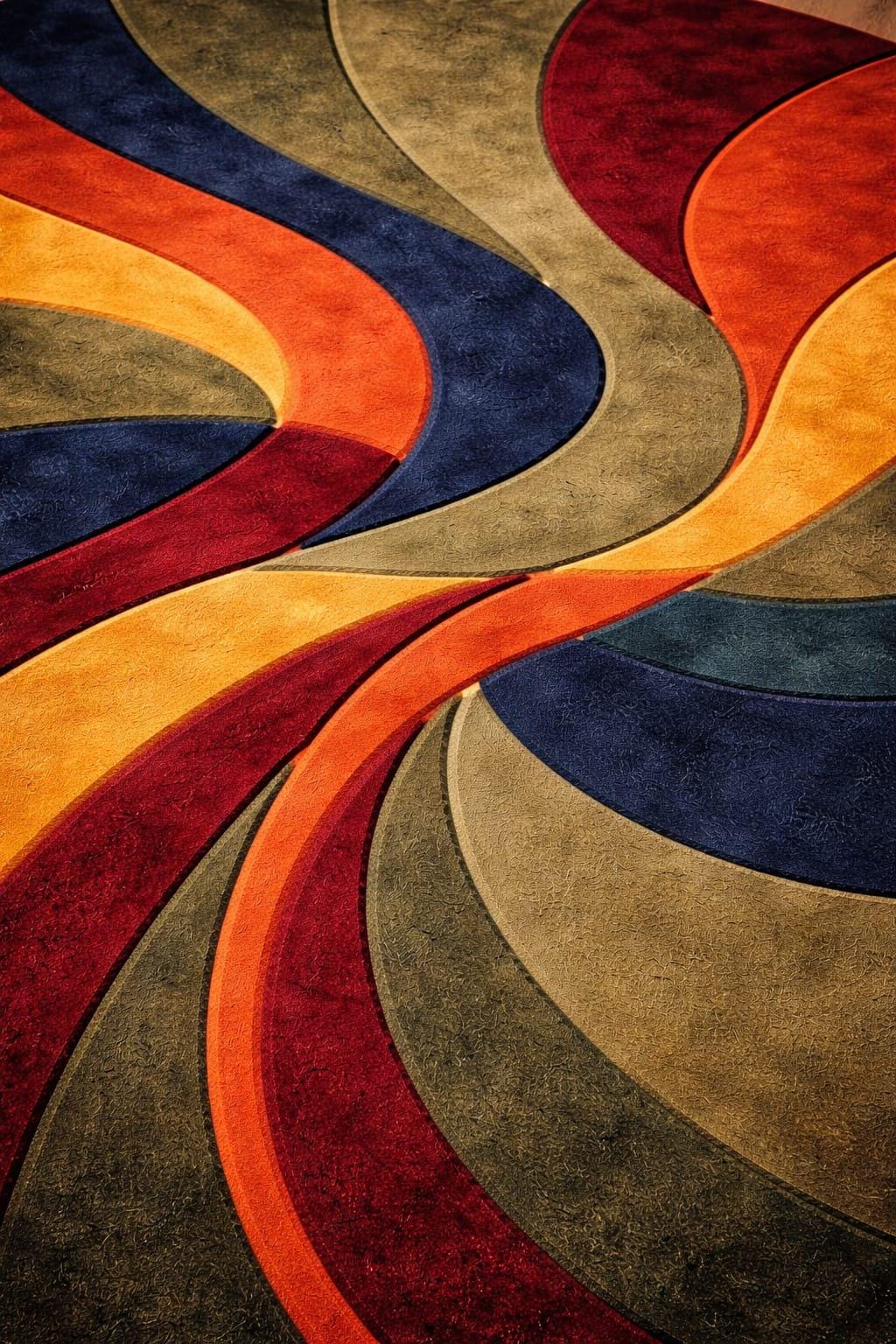 Retro Wavy Area Rug | 70s Tufted Wool Rug, Groovy Colorful Abstract ...
