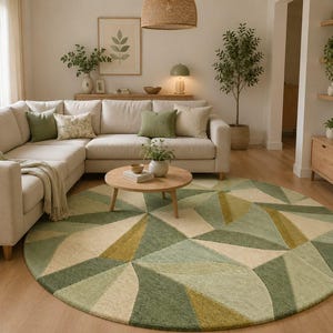 Modern Green Abstract Round Hand-Tufted Rug for Living Room, Bedroom, Kids Room,