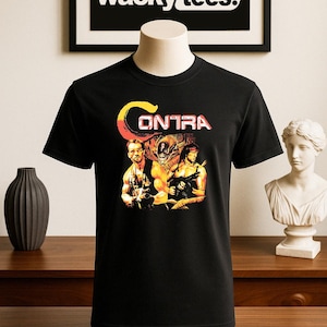 Contra War 80s Schwarzenegger Stallone Gaming NES Cover Graphic Tee Shirt